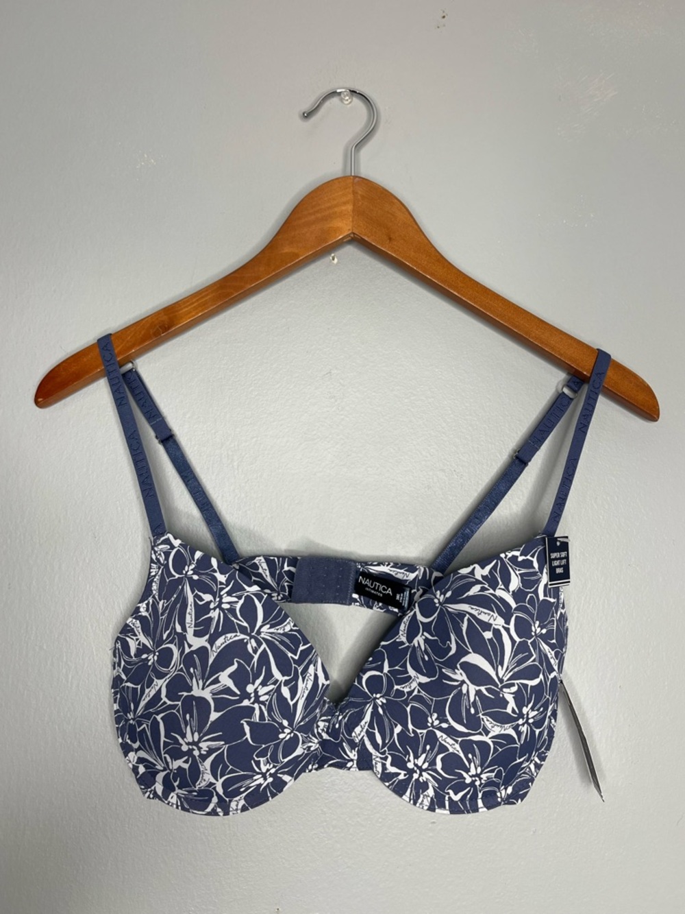Nautica Navy and White Floral Underwire Bra with Adjustable Straps 38C NWT